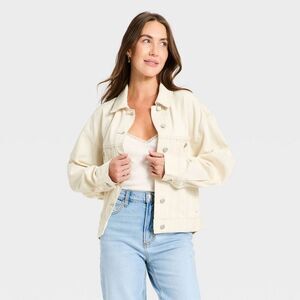 Women's Relaxed Trucker Denim Jacket - Universal Thread Off-White XS